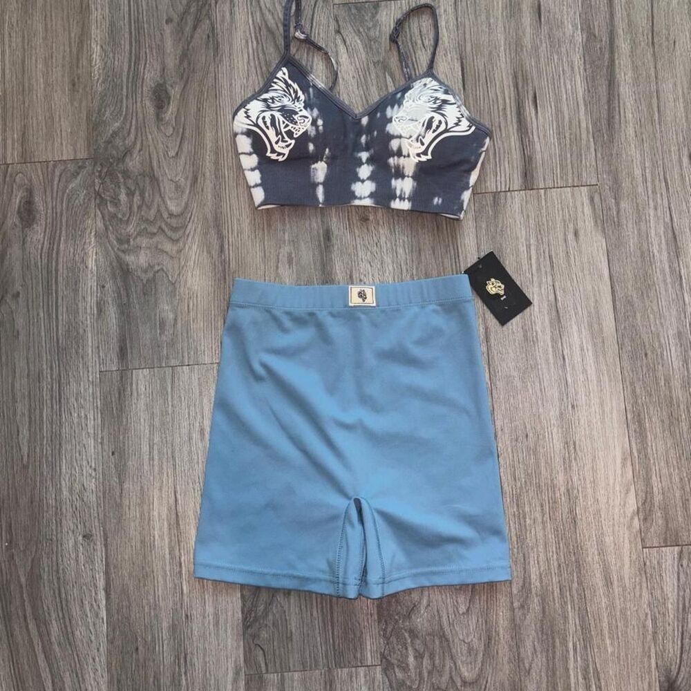 SHE Darc Sport Wolves Blue Airport Shorts Sz Small NWT + Darc Tie-Dye Sports Bra